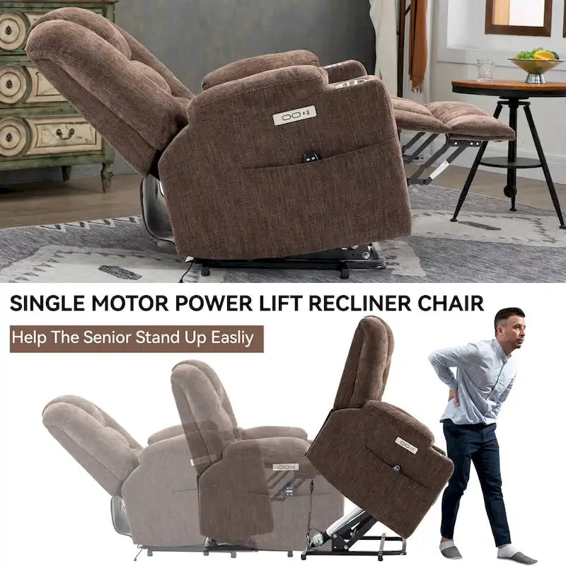 Fauteuil inclinable Power Lift avec massage et chaleur, fauteuils inclinables larges et rembourrés Lazy Boy avec ports USB, Type C et 2 porte-gobelets en acier