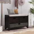 Banc de rangement en bois avec 2 paniers tressés