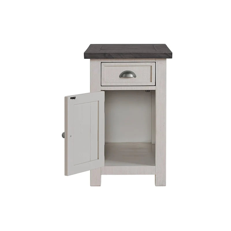 Table d'appoint de chevet Monterey en bois massif avec prises de courant cachées