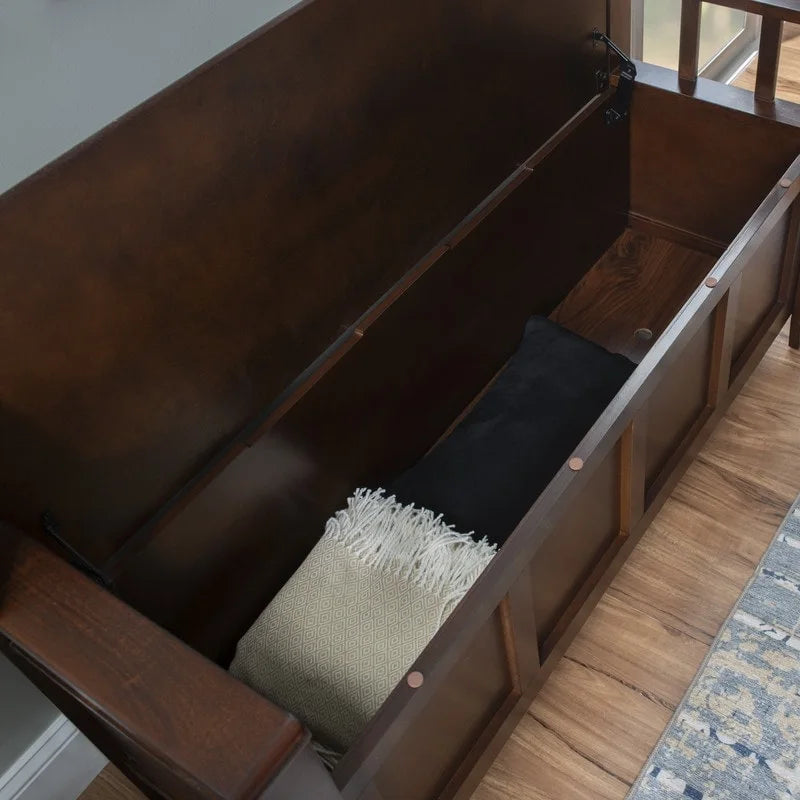 Banc d'entrée Migdalia avec rangement, dossier à lattes et plateau relevable