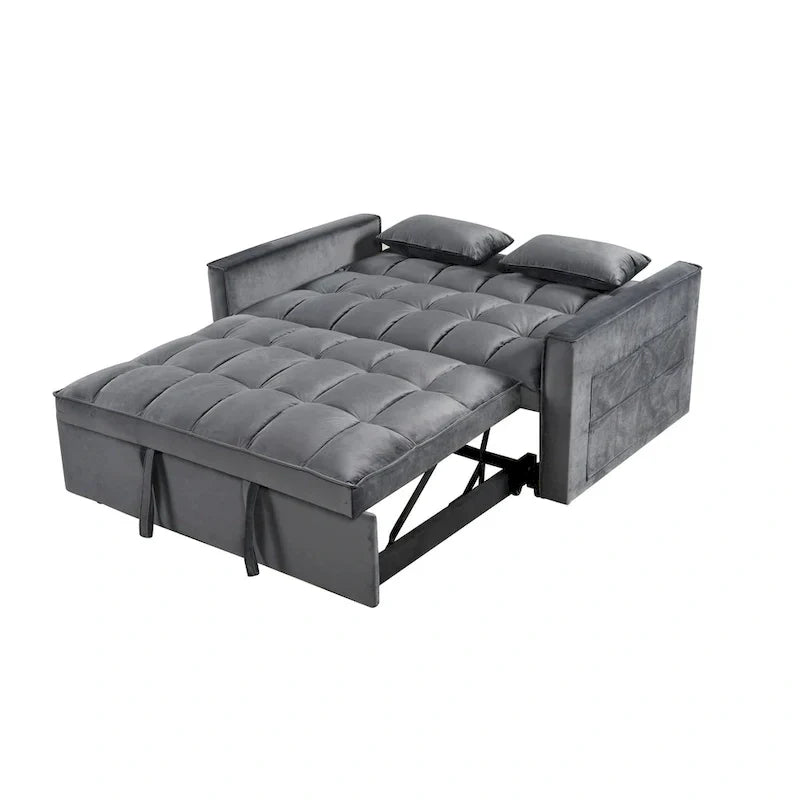Causeuse moderne en velours avec dossier inclinable et poches, 2 places – Gris foncé / Gris clair / Bleu / Noir