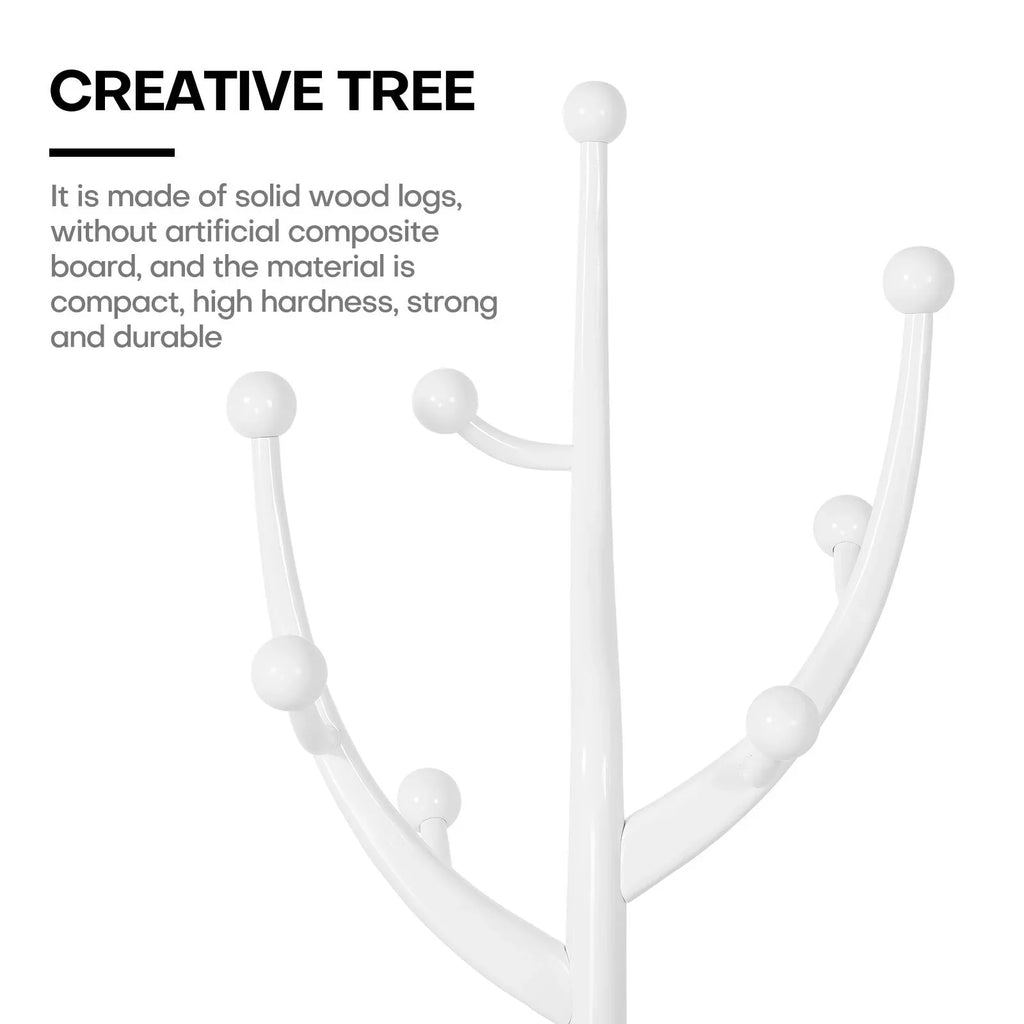 Porte-manteau sur pied en bois d'hévéa à motif de branches d'arbre avec 8 crochets - 24,5 l x 70,87 h