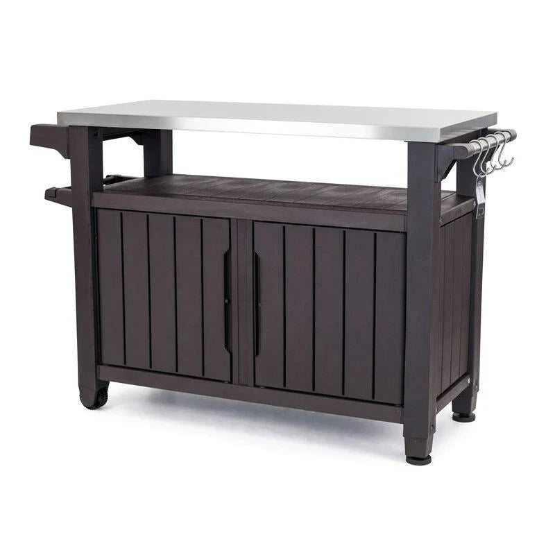 Chariot de service de bar à roulettes pour barbecue extérieur avec rangement marron foncé - 35,4 H x 48,7 L x 20,4 P