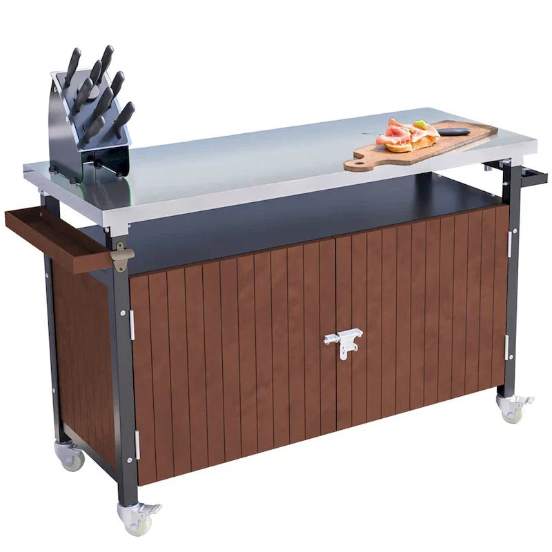 Chariot de barbecue extérieur avec plateau en acier inoxydable (sans tabouret)