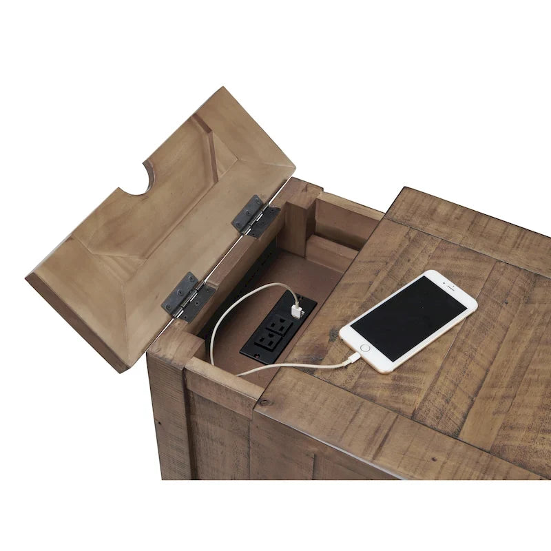 Table d'appoint de chevet Monterey en bois massif avec prises de courant cachées