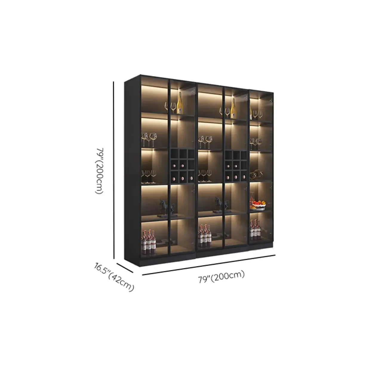 Meuble de rangement à vin minimaliste en bois noir avec porte vitrée