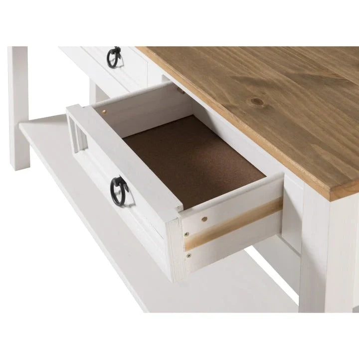 Console de couloir rustique en pin massif, blanc cérusé / marron antique / gris cérusé / non peinte, 3 tiroirs