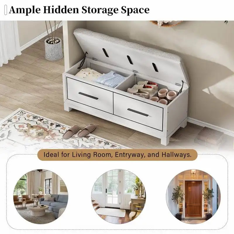 Banc à chaussures avec coussin amovible et rangement dissimulé pour l'entrée et le salon