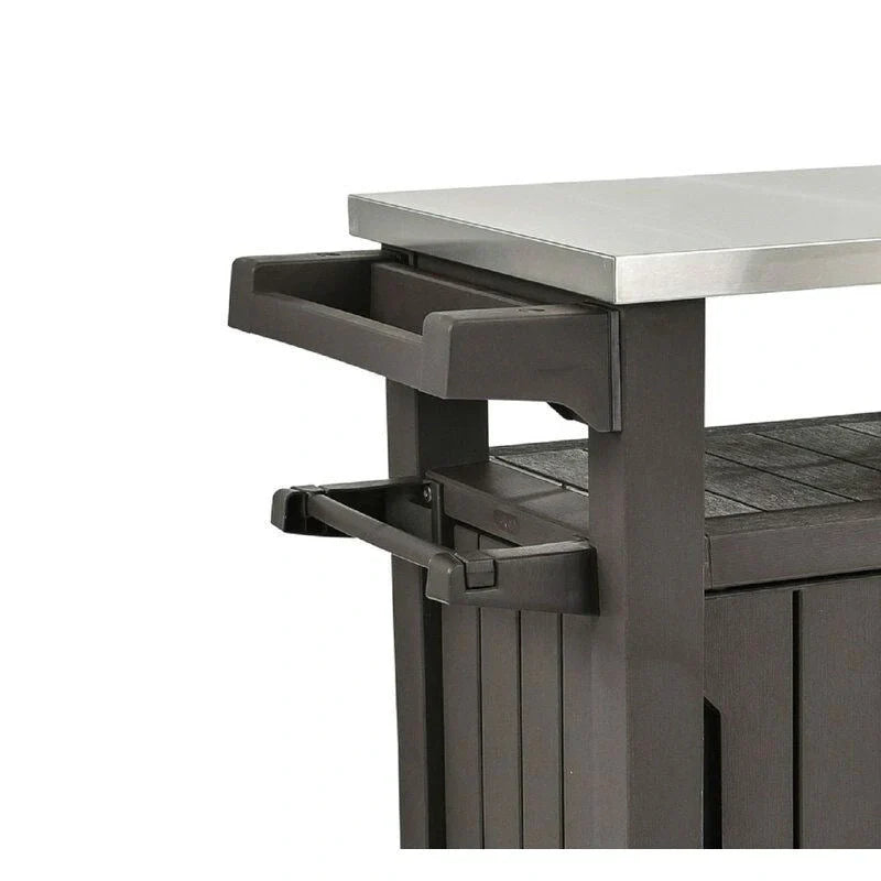 Chariot de service de bar à roulettes pour barbecue extérieur avec rangement marron foncé - 35,4 H x 48,7 L x 20,4 P