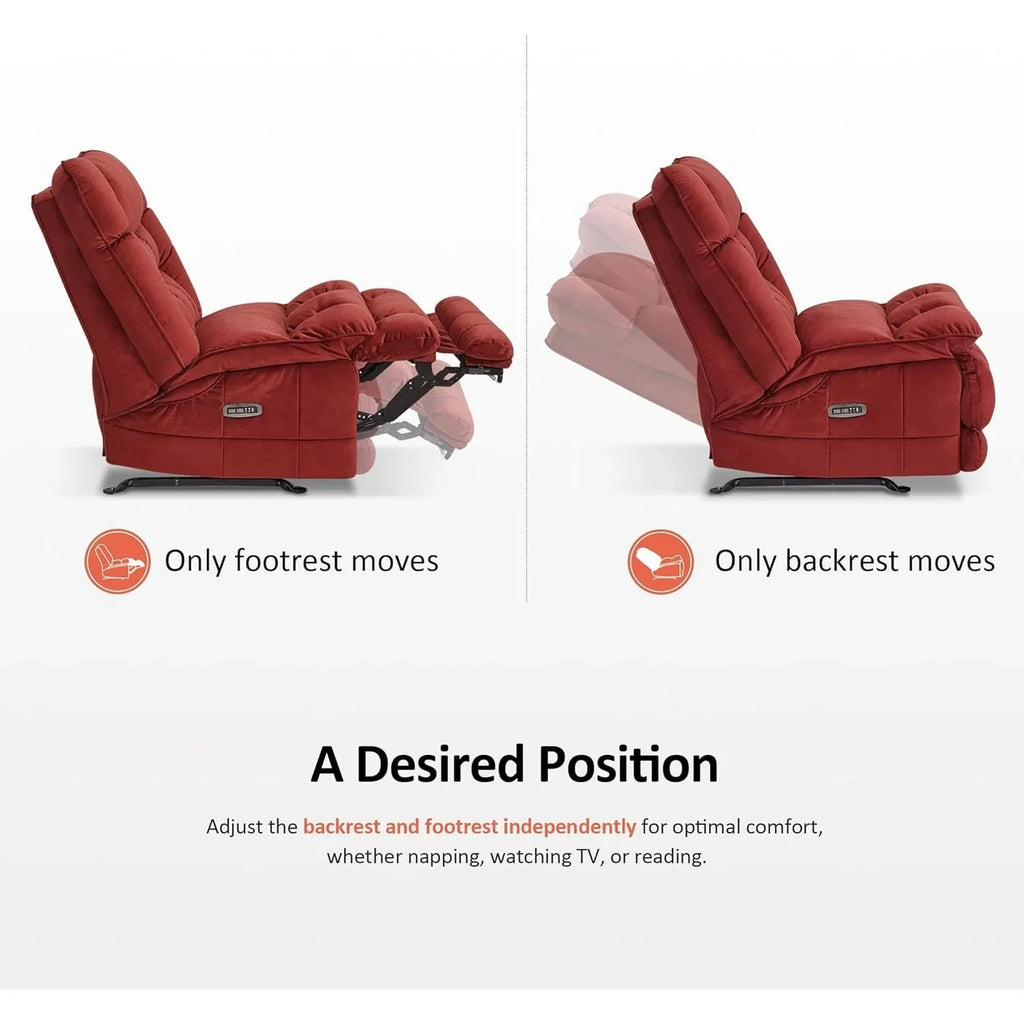 MCombo Fauteuil inclinable électrique sans accoudoirs surdimensionné à double moteur, inclinable Zeroarms parfait pour le salon en tissu PR607