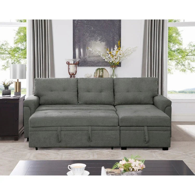 Canapé d'angle réversible avec lit gigogne, méridienne de rangement, pieds durables,