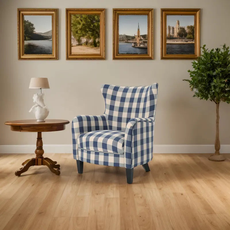 Fauteuil rembourré à dossier haut avec pieds en bois Modern Retro 30.25 pour le salon