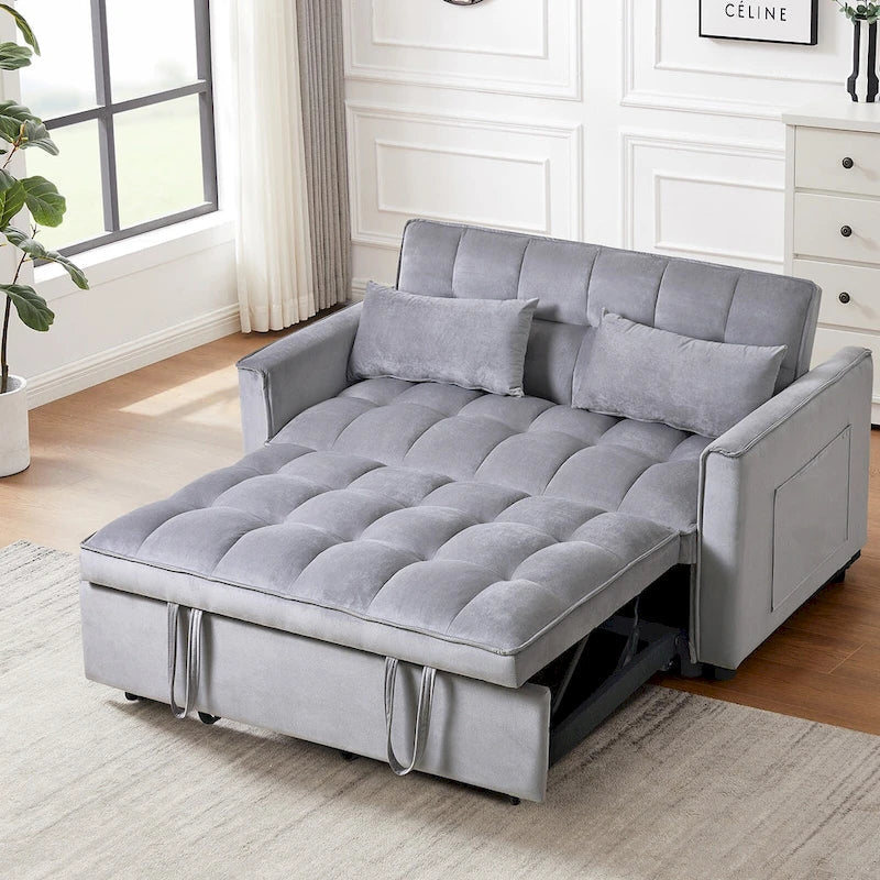 Causeuse moderne en velours avec dossier inclinable et poches, 2 places – Gris foncé / Gris clair / Bleu / Noir