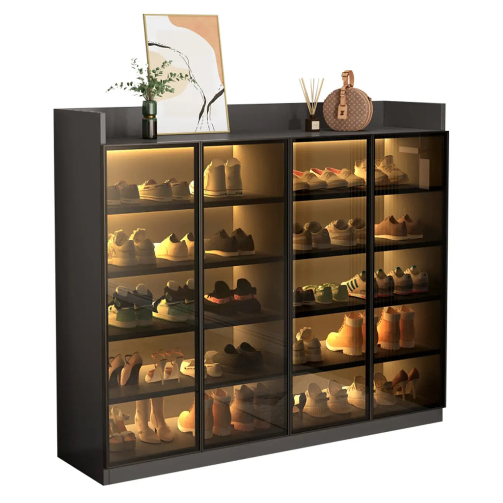 Meuble à chaussures éclairé par LED avec étagères réglables Portes transparentes