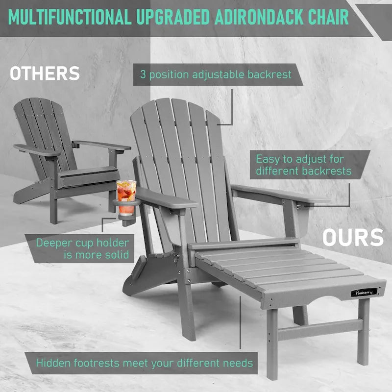 Chaise Adirondack pliante et réglable Vrakae avec ottoman