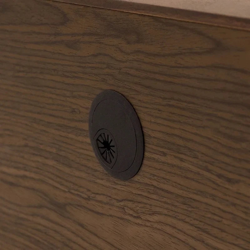 Meuble TV minimaliste avec tiroirsConsole multimédia en bois massif avec placards, porte abattante, placage noyer, entièrement assemblé