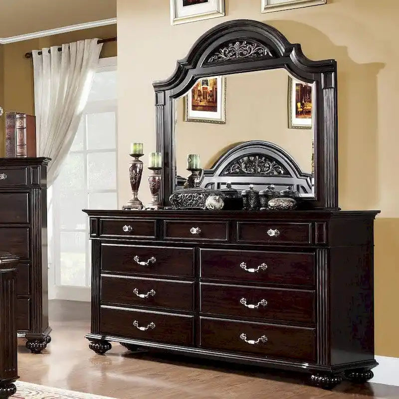 Commode traditionnelle à 9 tiroirs et miroir, 2 pièces