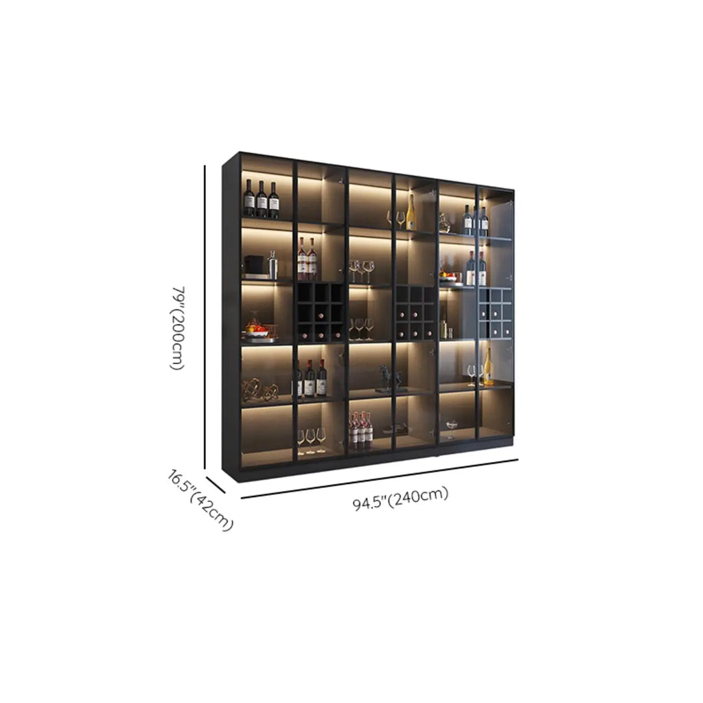 Meuble de rangement à vin minimaliste en bois noir avec porte vitrée