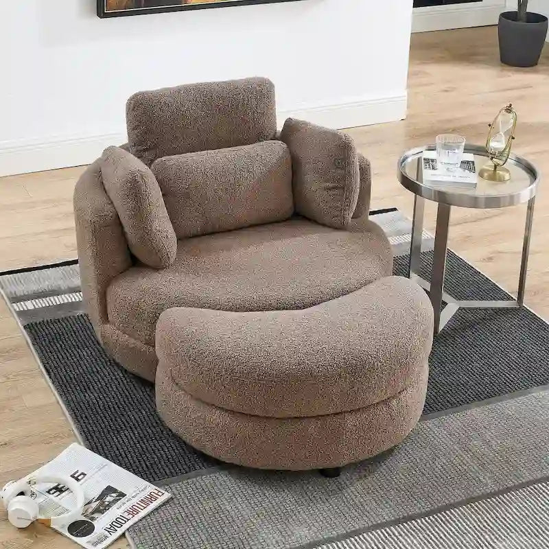 Fauteuil crapaud pivotant surdimensionné avec pouf de rangement lune