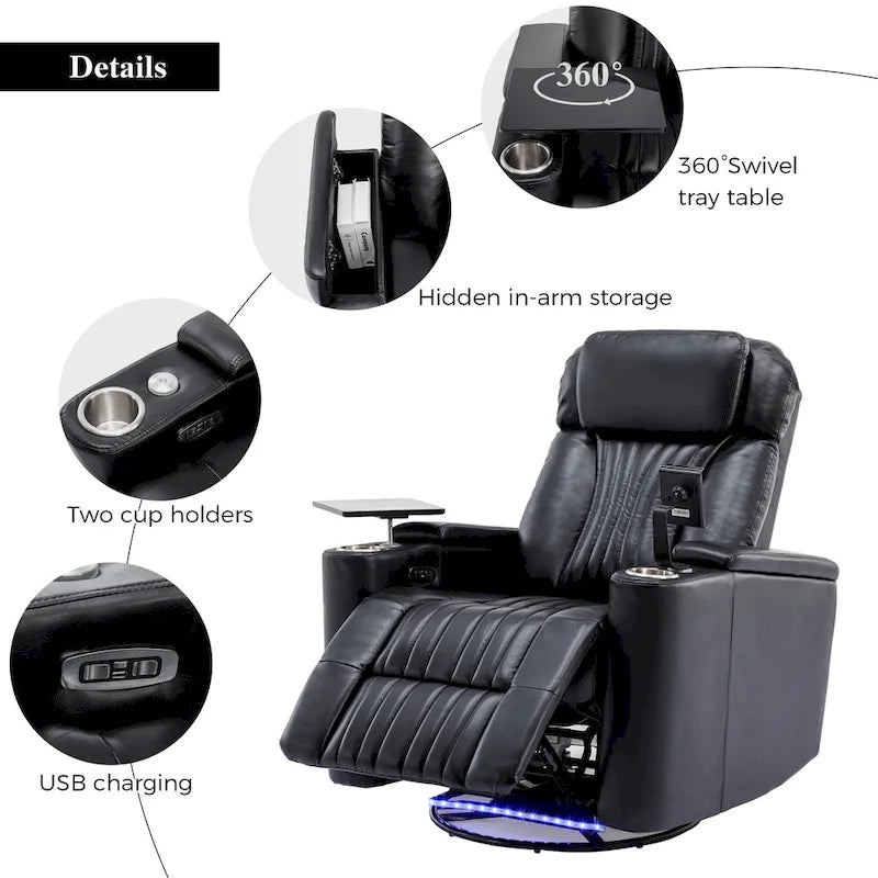 Fauteuil inclinable motorisé de cinéma maison multifonctionnel pivotant à 270°