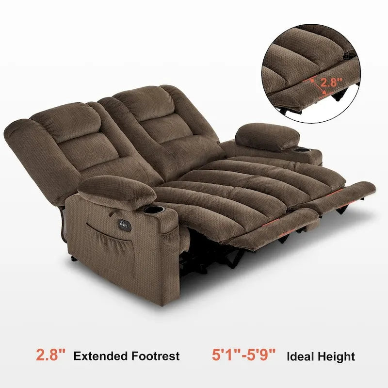Causeuse inclinable électrique MCombo avec fonction chauffage et massage, en tissu PR648