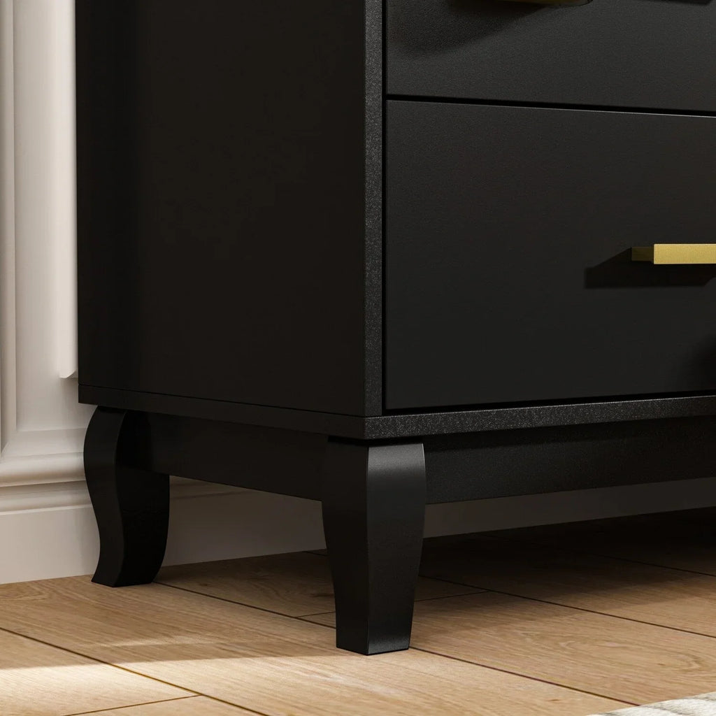 Commode double Timechee 6 tiroirs 47,2 po de largeur, pieds en bois massif, fini laqué