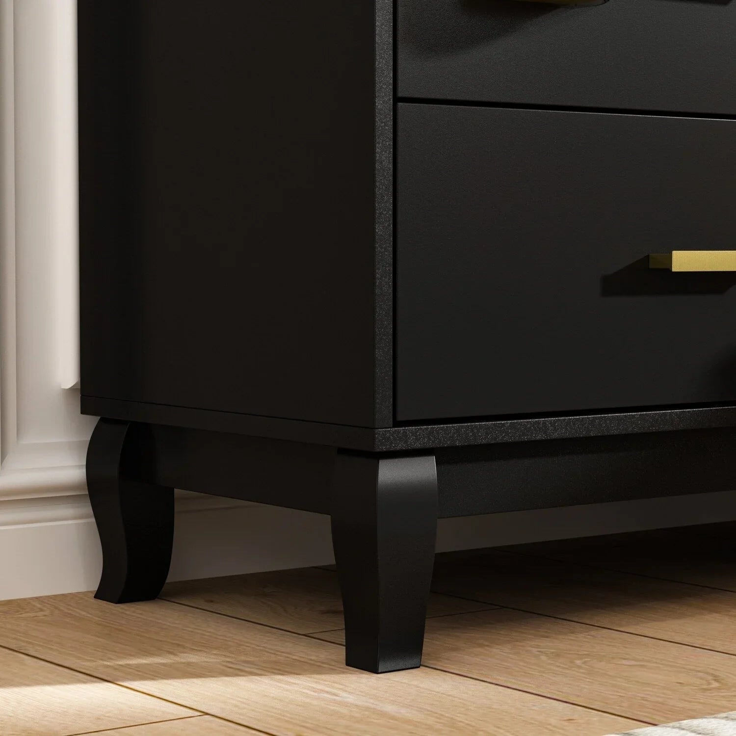 Commode double Timechee 6 tiroirs 47,2 po de largeur, pieds en bois massif, fini laqué
