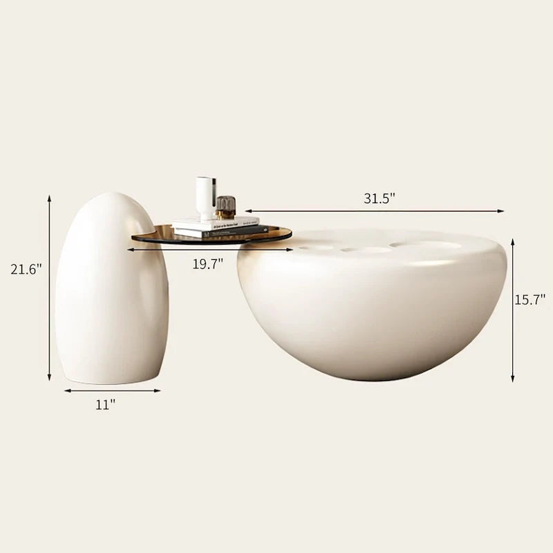 Table basse gigogne 42 moderne ronde blanc crème, 2 pièces pour le salon - 62