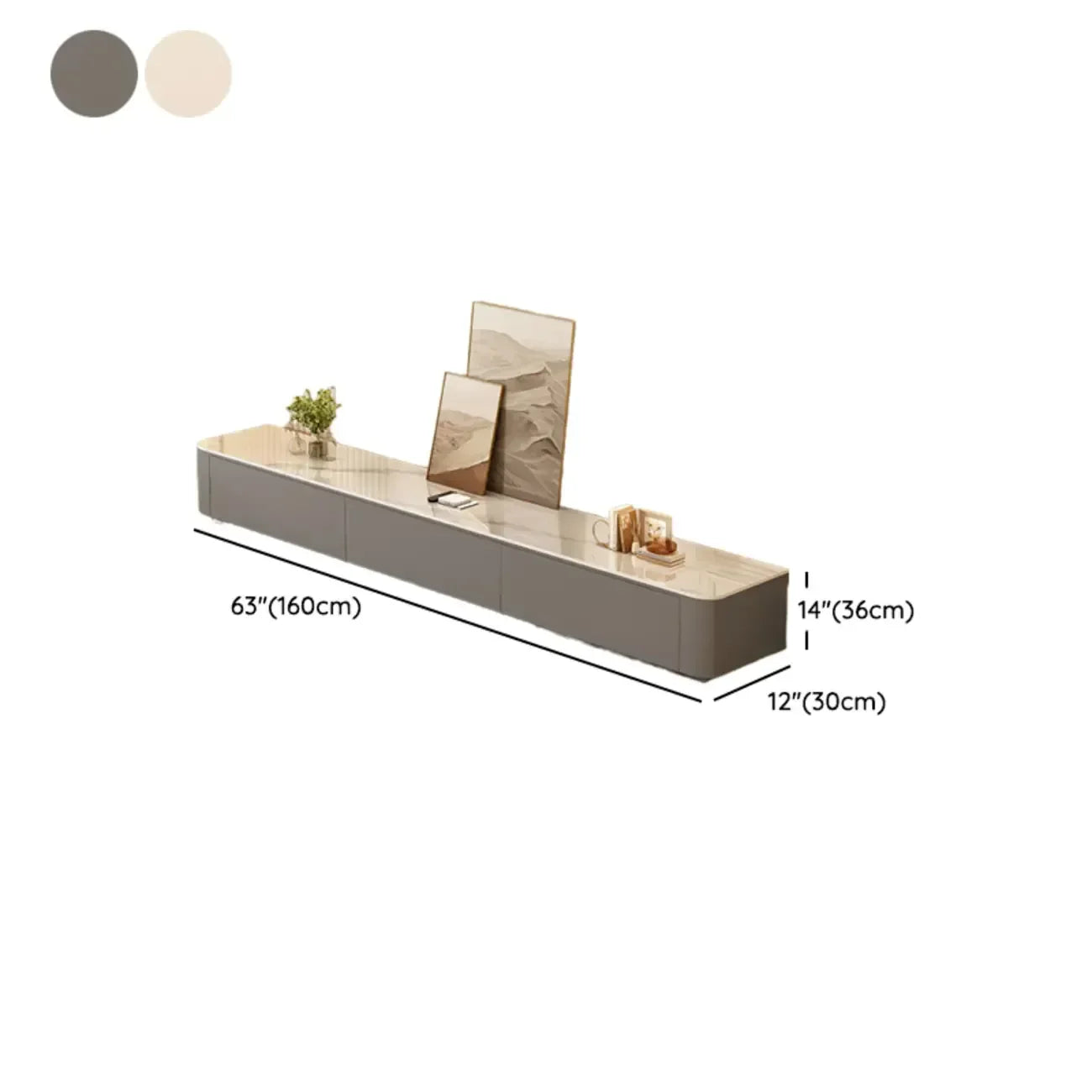 Meuble TV moderne en bois avec tiroirs et gestion des câbles