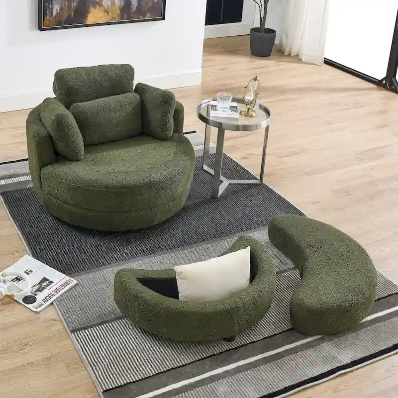 Fauteuil crapaud pivotant surdimensionné avec pouf de rangement lune