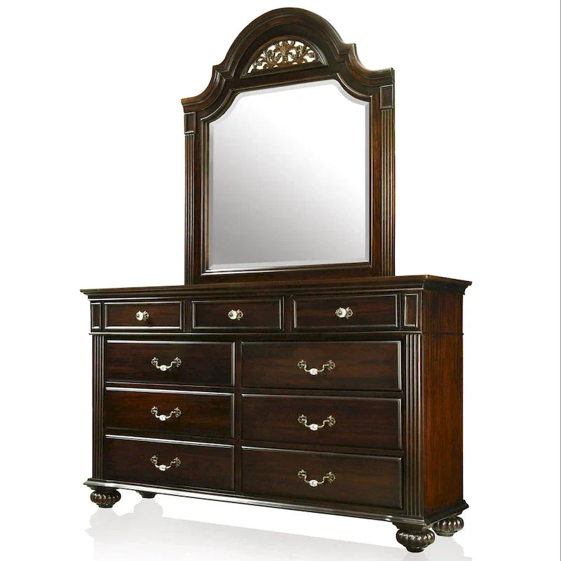 Commode traditionnelle à 9 tiroirs et miroir, 2 pièces