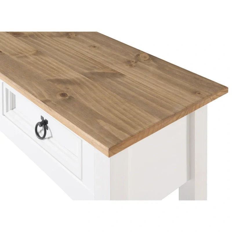 Console de couloir rustique en pin massif, blanc cérusé / marron antique / gris cérusé / non peinte, 3 tiroirs