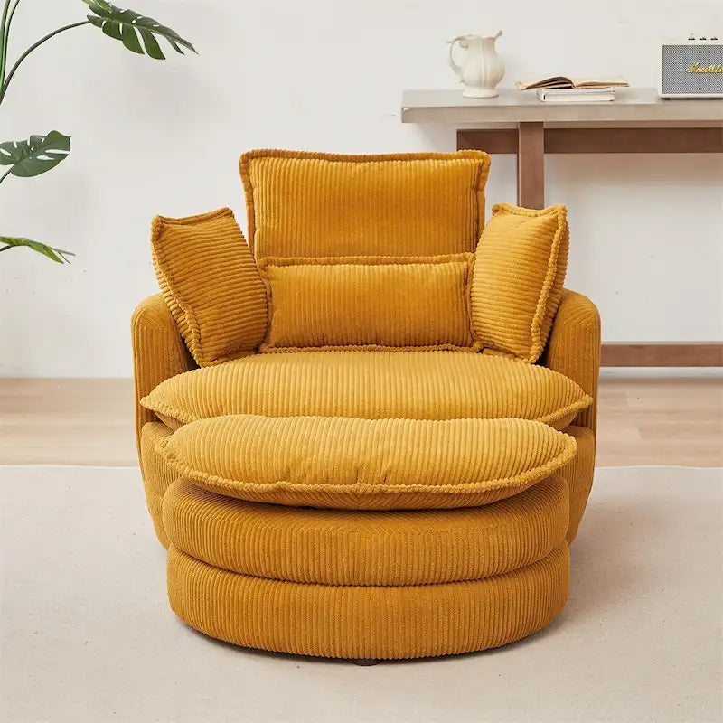 Fauteuil pivotant surdimensionné avec pouf de rangement lune et 4 oreillers