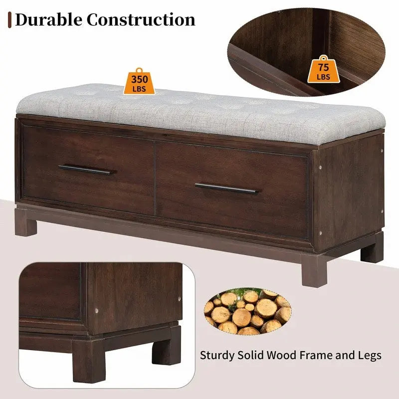 Banc à chaussures avec coussin amovible et rangement dissimulé pour l'entrée et le salon