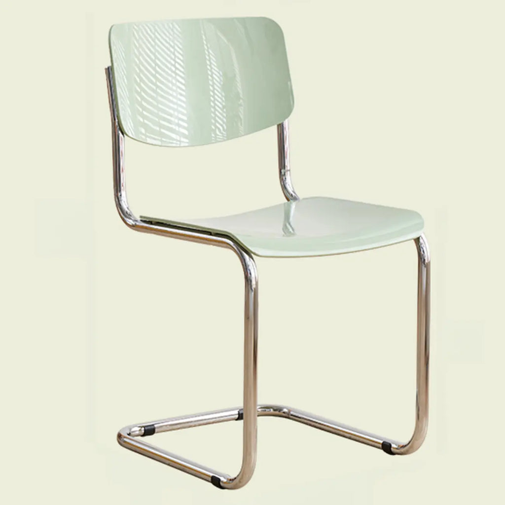 Chaise de salle à manger simple en métal sans accoudoirs, dossier plein, jaune