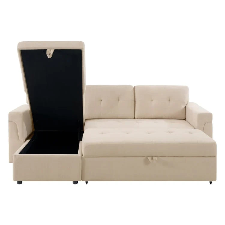 Canapé d'angle réversible avec lit gigogne, méridienne de rangement, pieds durables,