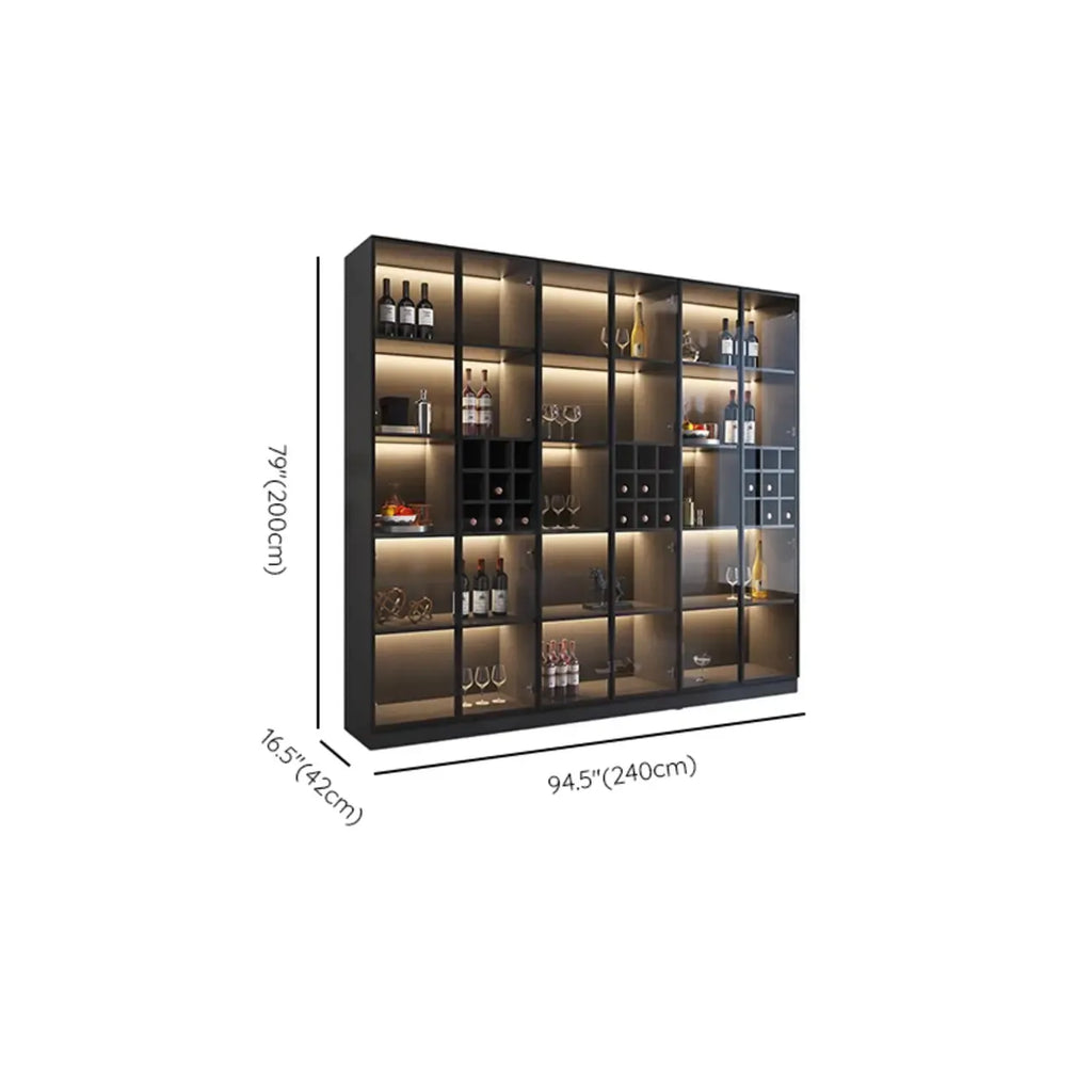 Meuble de rangement à vin minimaliste en bois noir avec porte vitrée