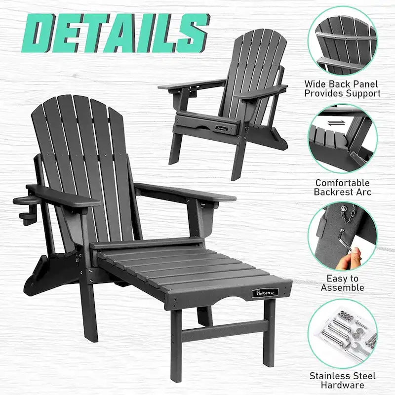Chaise Adirondack pliante et réglable Vrakae avec ottoman