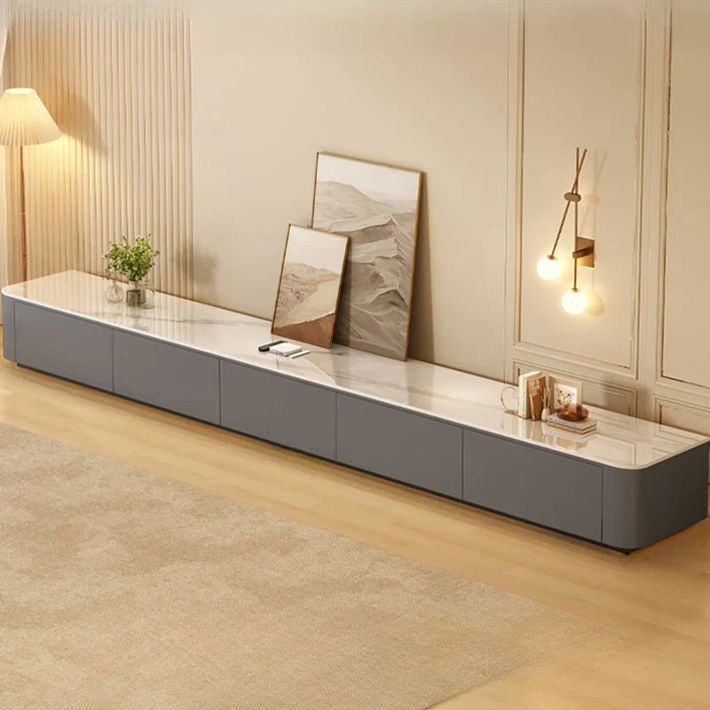 Meuble TV moderne en bois avec tiroirs et gestion des câbles