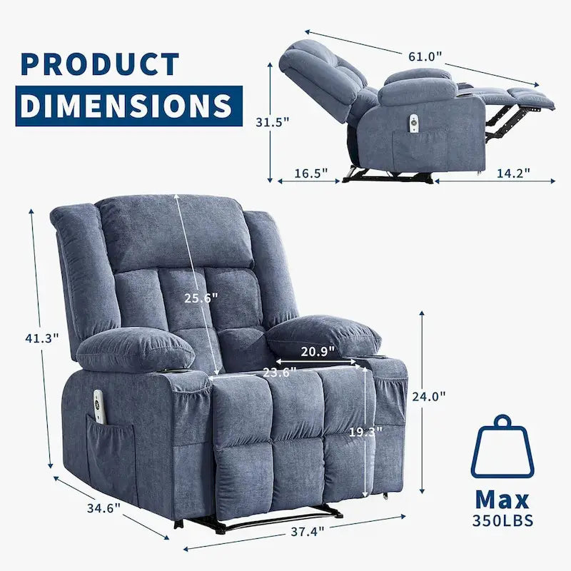 Fauteuil inclinable télécommandé avec fonction chauffage et massage
