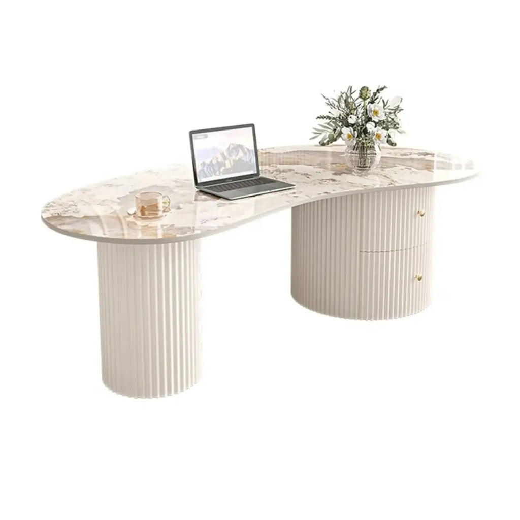 Table basse ovale standard blanche minimaliste avec 2 tiroirs