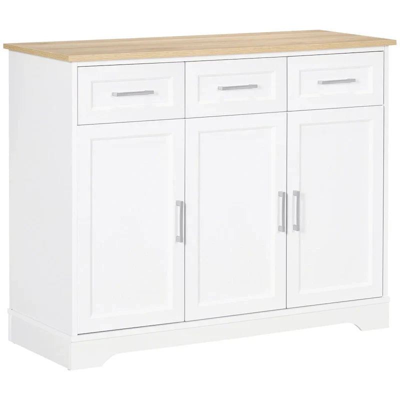 Meuble de Rangement Buffet de Cuisine Blanc avec 3 Tiroirs et Étagère Réglable