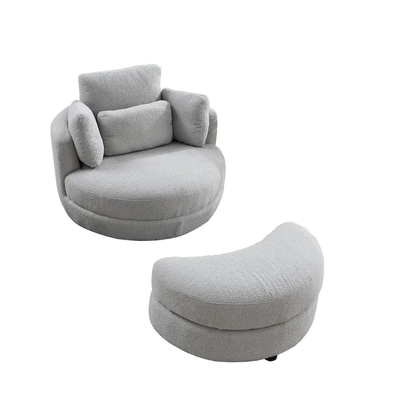 Fauteuil crapaud pivotant surdimensionné avec pouf de rangement lune