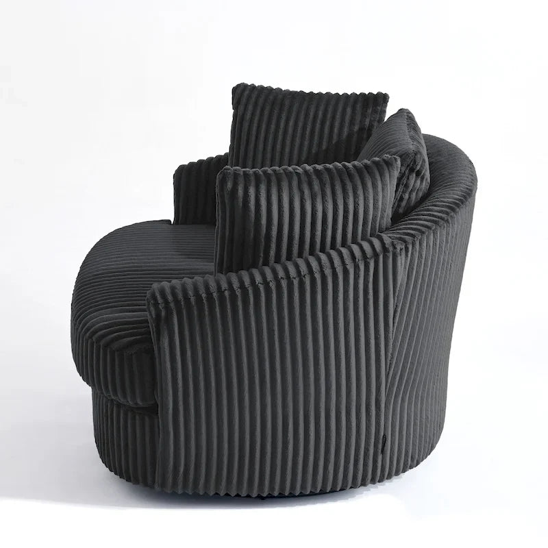 Fauteuil pivotant rond surdimensionné en velours côtelé avec accoudoirs encastrés 43 W