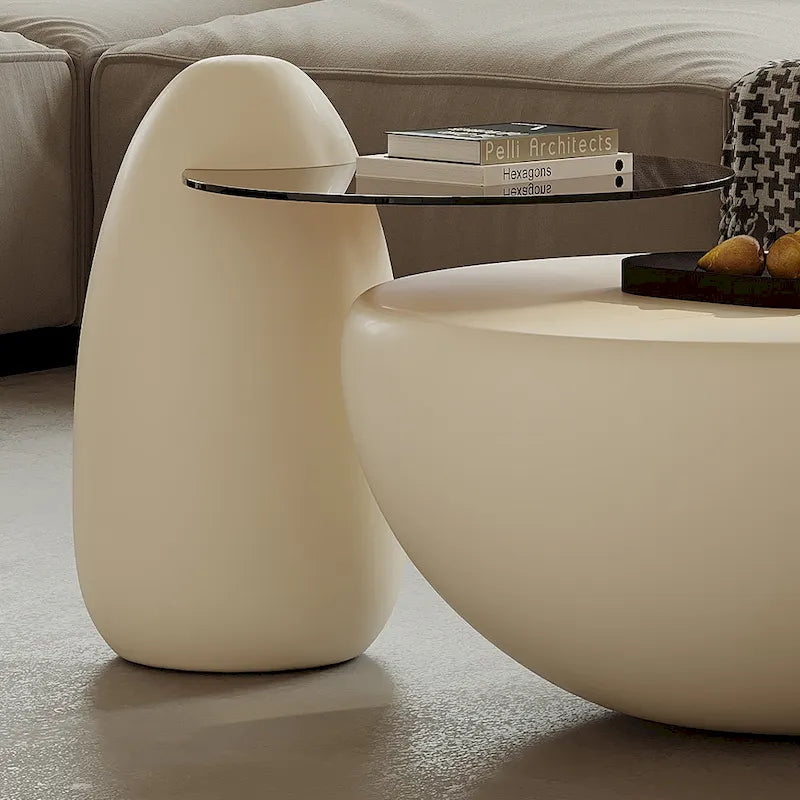 Table basse gigogne 42 moderne ronde blanc crème, 2 pièces pour le salon - 62