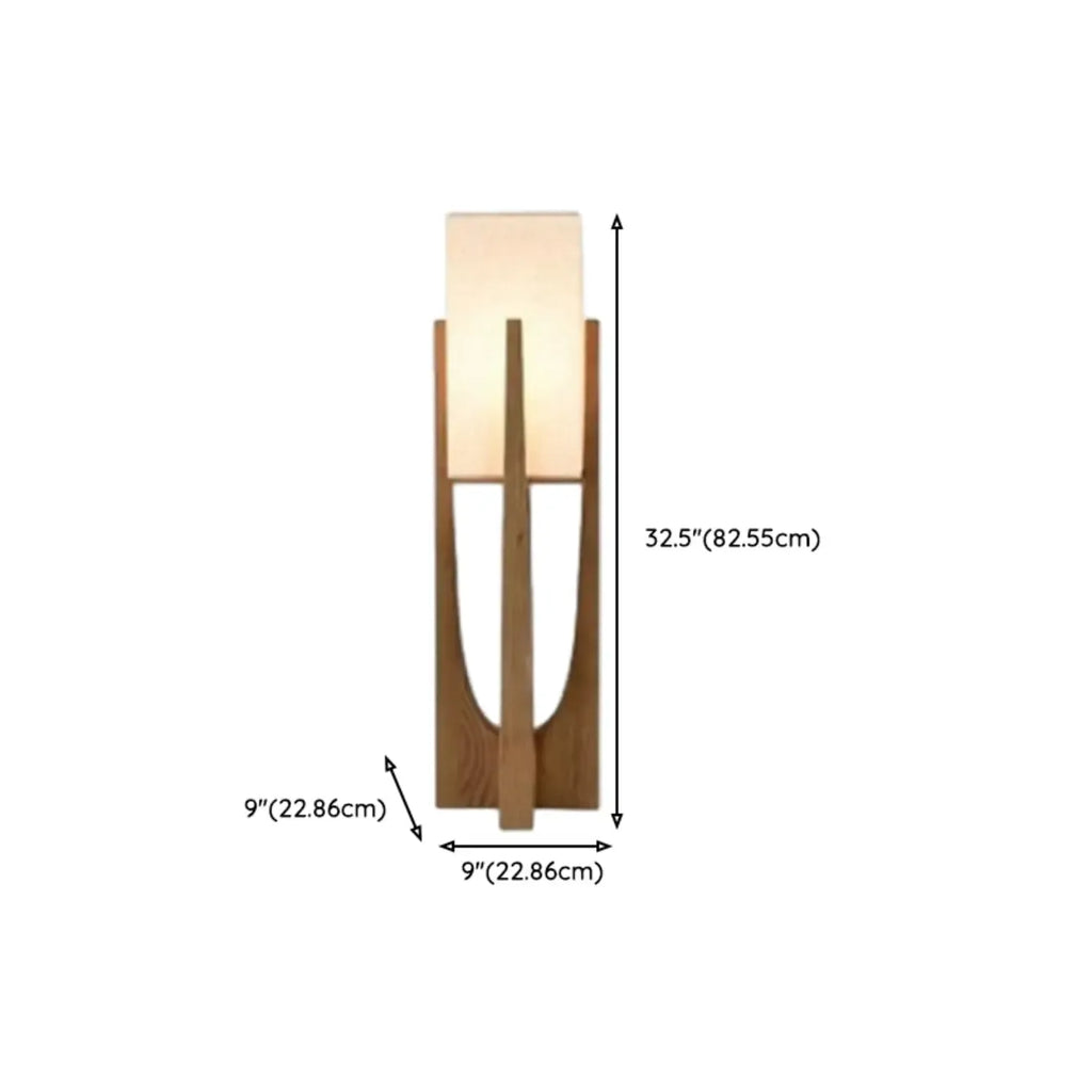 Lampadaires LED en bois vintage avec abat-jour en tissu