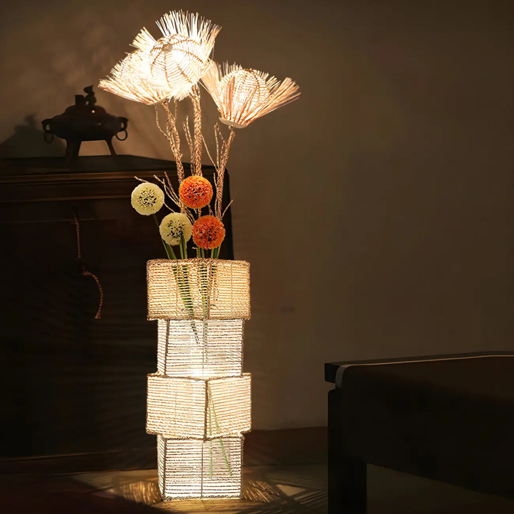 Lampadaire LED en rotin à brancher pour salon