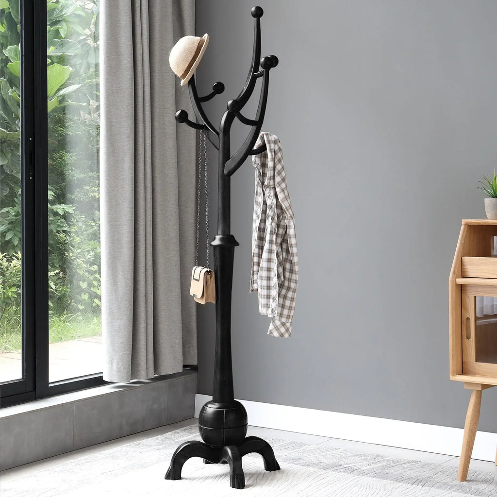 Porte-manteau sur pied en bois d'hévéa à motif de branches d'arbre avec 8 crochets - 24,5 l x 70,87 h