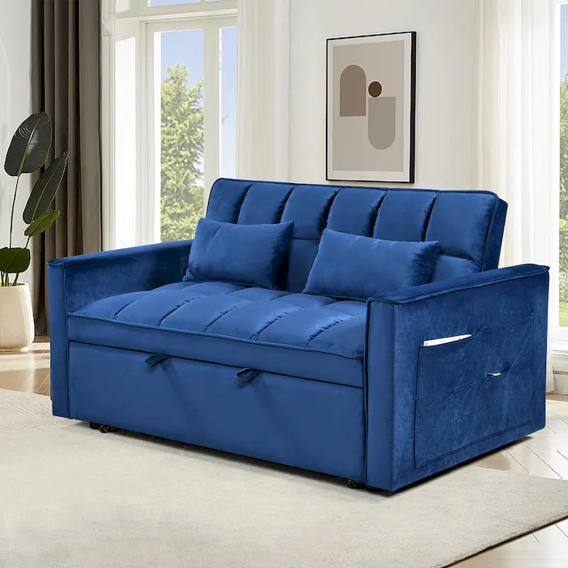Causeuse moderne en velours avec dossier inclinable et poches, 2 places – Gris foncé / Gris clair / Bleu / Noir
