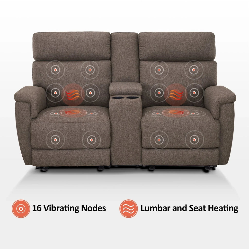 Canapé inclinable électrique MCombo 60,2 po avec massage et double chauffage, appuie-tête réglable, ports USB et Type C, tissu